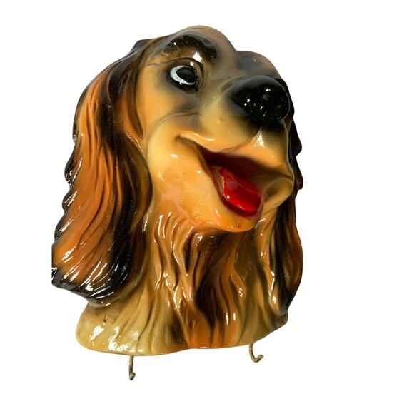 Vintage Chalkware Happy Dog Wall Hanging Key Hook 6" High - Picture 2 of 4